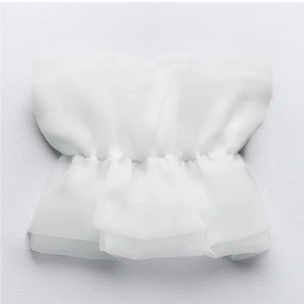 White Strapless Ruffled Top